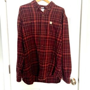 Carhartt Men's Relaxed Fit XL Red Plaid Button Down‎ Shirt Pocket Logo 14806